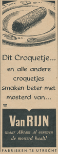 716039 Advertentie voor Van Rijn's Mosterd, geproduceerd bij Van Rijn's Mosterd- en Azijnfabrieken, [Nieuwe Kade 11-13] ...